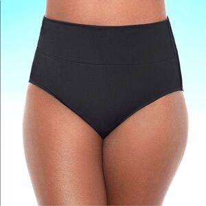 NWT TRIMSHAPER Plus 24 Women's Yoke Brief Swim Bottom High-Waisted Black Bikini